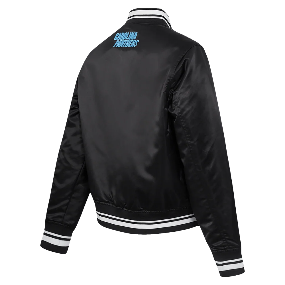 NFL CAROLINA PANTHERS SCRIPT TAIL WOMEN'S SATIN JACKET (BLACK) - Image 8