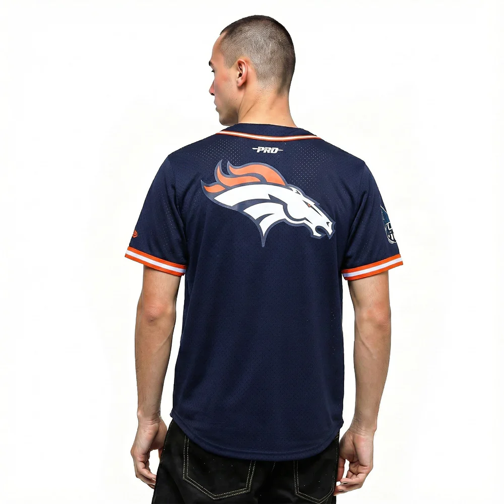 NFL DENVER BRONCOS SCRIPT TAIL MEN'S MESH BUTTON DOWN SHIRT (MIDNIGHT NAVY/ORANGE) - Image 2