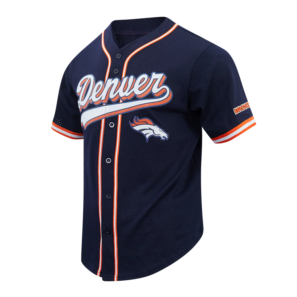 NFL DENVER BRONCOS SCRIPT TAIL MEN'S MESH BUTTON DOWN SHIRT (MIDNIGHT NAVY/ORANGE) - Image 3
