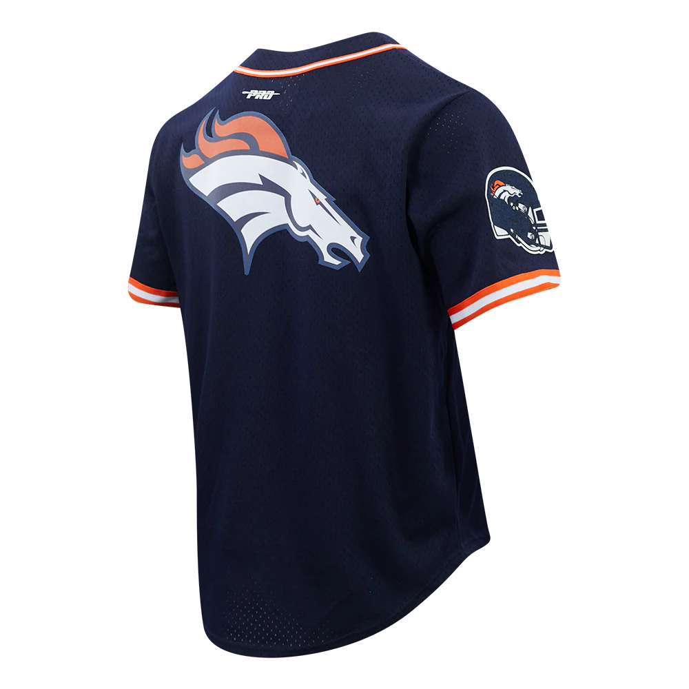 NFL DENVER BRONCOS SCRIPT TAIL MEN'S MESH BUTTON DOWN SHIRT (MIDNIGHT NAVY/ORANGE) - Image 4