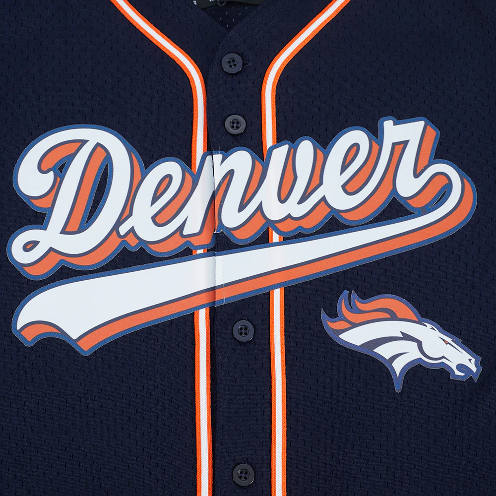 NFL DENVER BRONCOS SCRIPT TAIL MEN'S MESH BUTTON DOWN SHIRT (MIDNIGHT NAVY/ORANGE) - Image 6
