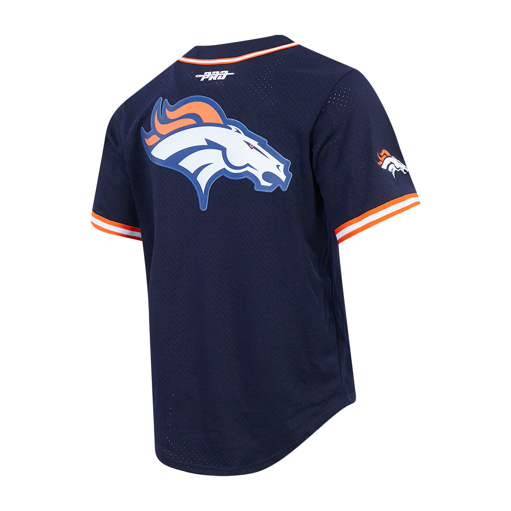 NFL DENVER BRONCOS BO NIX #10 CLASSIC MESH PNN MEN'S MESH BUTTON DOWN SHIRT (MIDNIGHT NAVY/ORANGE) - Image 4