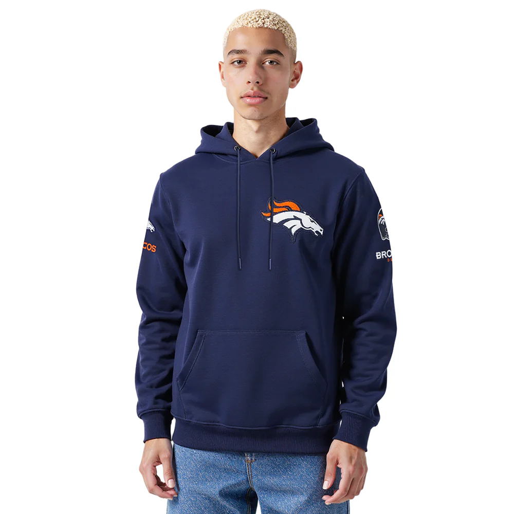 NFL DENVER BRONCOS CLASSIC CHENILLE MEN'S PULLOVER HOODIE (MIDNIGHT NAVY)