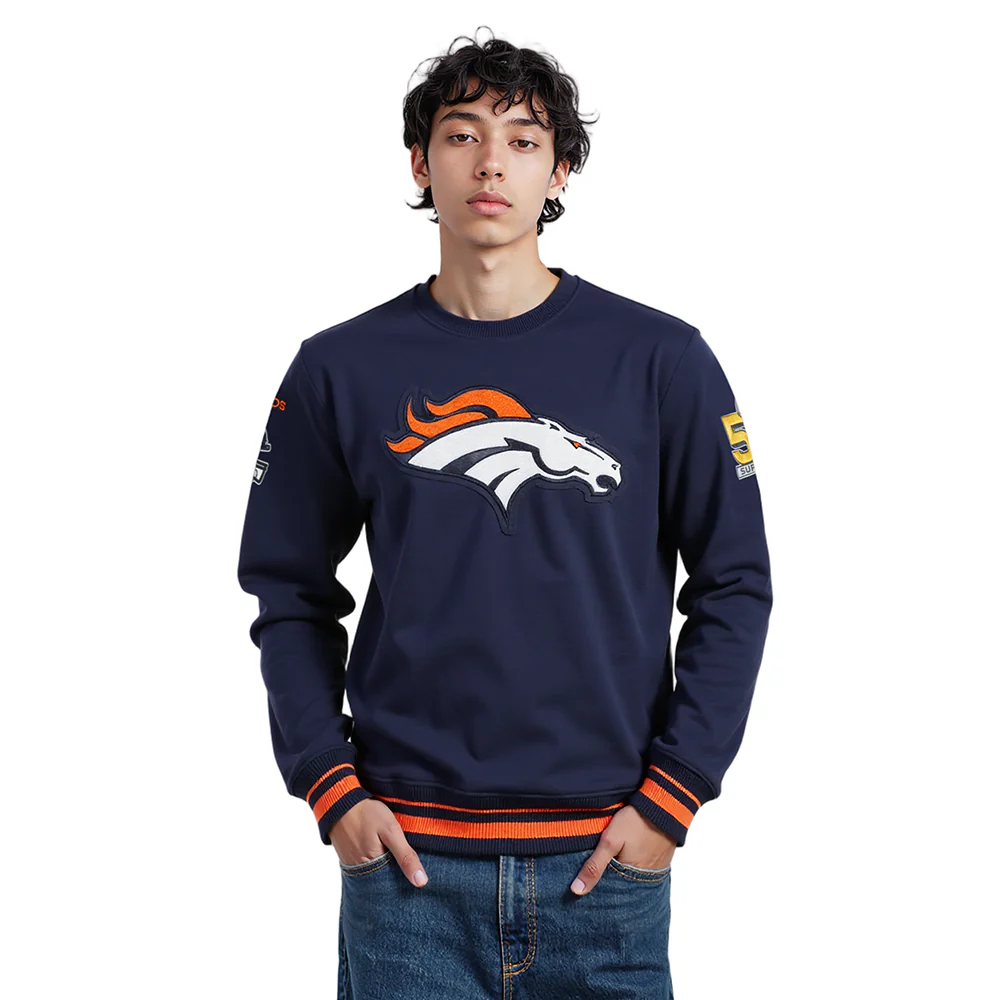 NFL DENVER BRONCOS MASHUP MEN'S RIB CREWNECK (MIDNIGHT NAVY/ORANGE/MIDNIGHT NAVY)