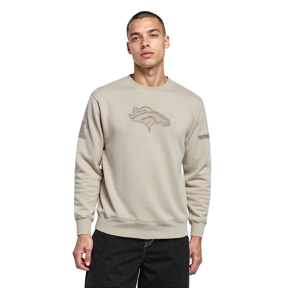 NFL DENVER BRONCOS NEUTRAL MEN'S DROP SHOULDER FLC CREWNECK (TAUPE) - Image 10
