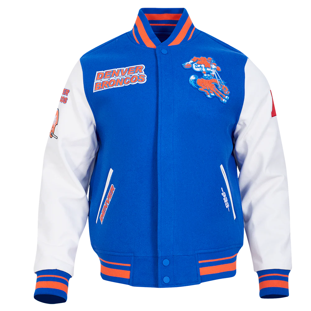 NFL DENVER BRONCOS RETRO CLASSIC MEN'S RIB WOOL VARSITY JACKET (ROYAL BLUE/ORANGE)