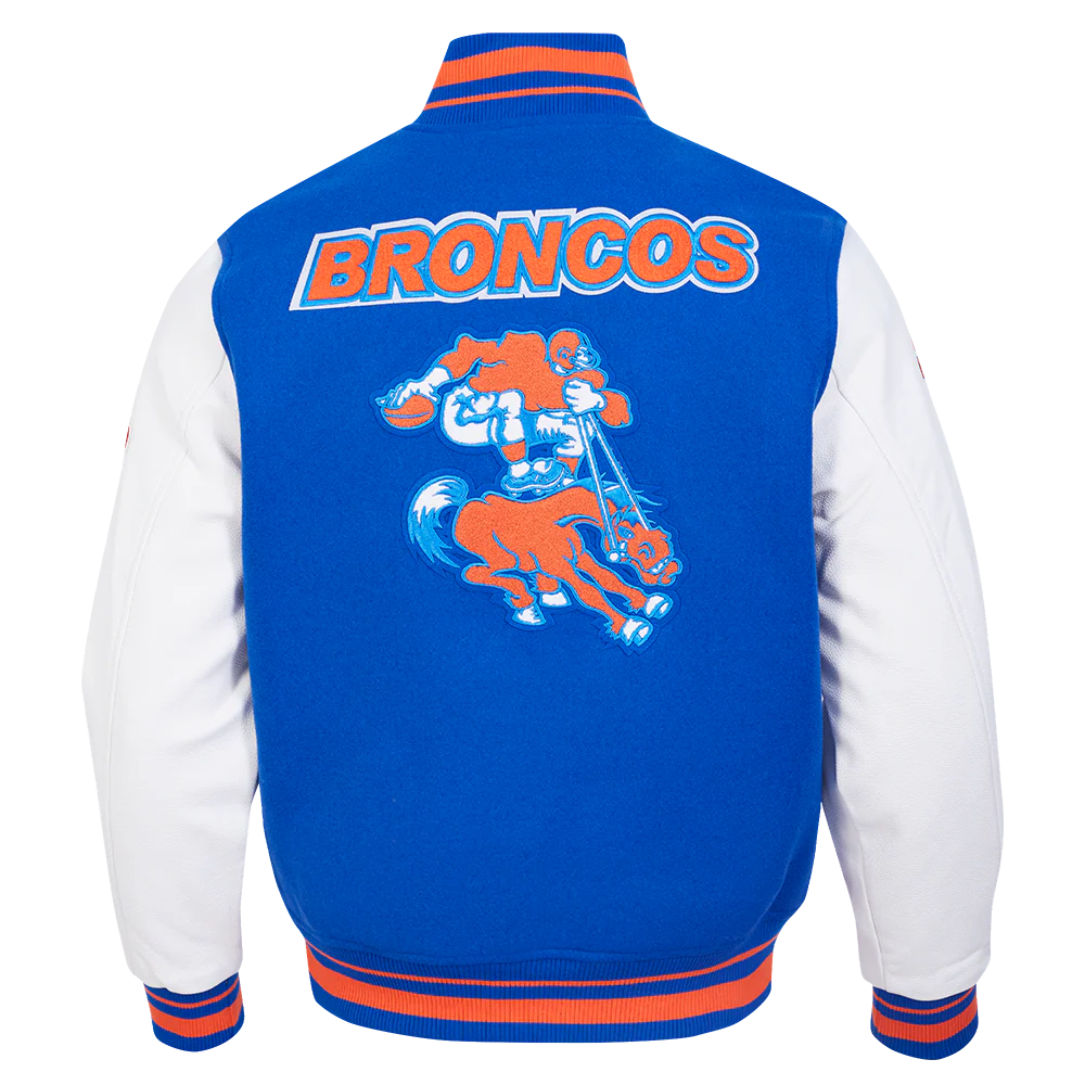 NFL DENVER BRONCOS RETRO CLASSIC MEN'S RIB WOOL VARSITY JACKET (ROYAL BLUE/ORANGE) - Image 3