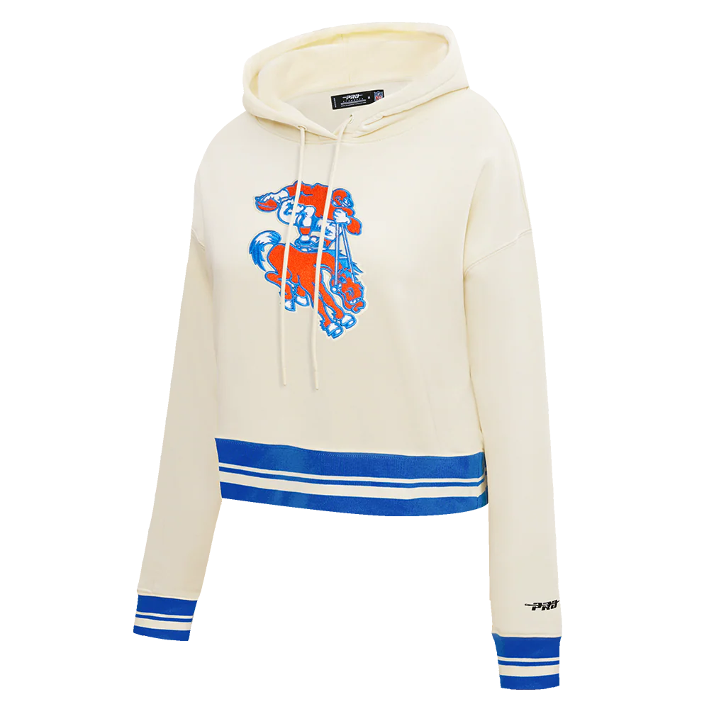 NFL DENVER BRONCOS RETRO CLASSIC WOMEN'S CROPPED PO HOODIE (EGGSHELL/ROYAL BLUE) - Image 2