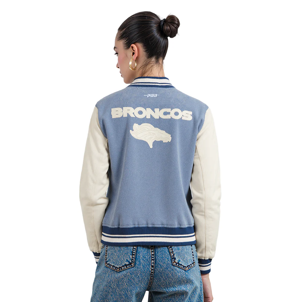 NFL DENVER BRONCOS VARSITY BLUES WOMEN'S DENIM VARSITY JACKET (DENIM/LINEN) - Image 10