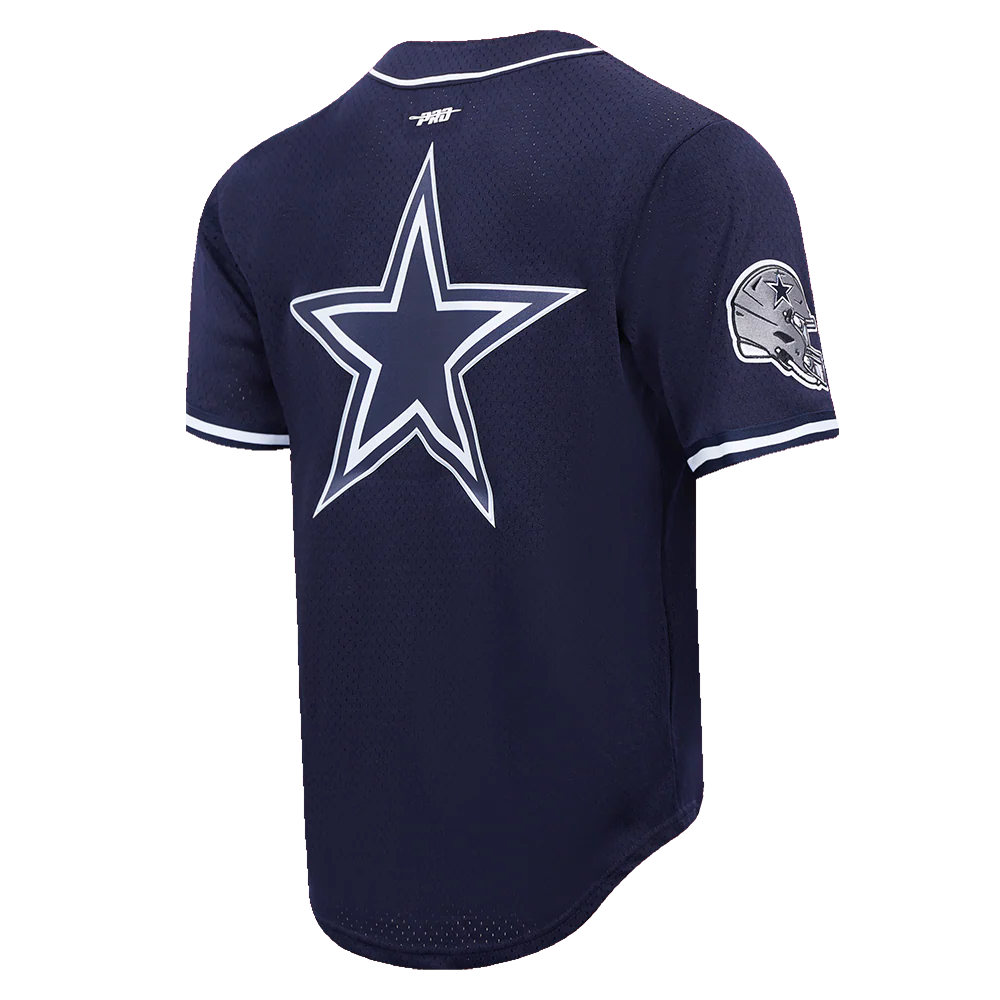NFL DALLAS COWBOYS SCRIPT TAIL MEN'S MESH BUTTON DOWN SHIRT (MIDNIGHT NAVY) - Image 3
