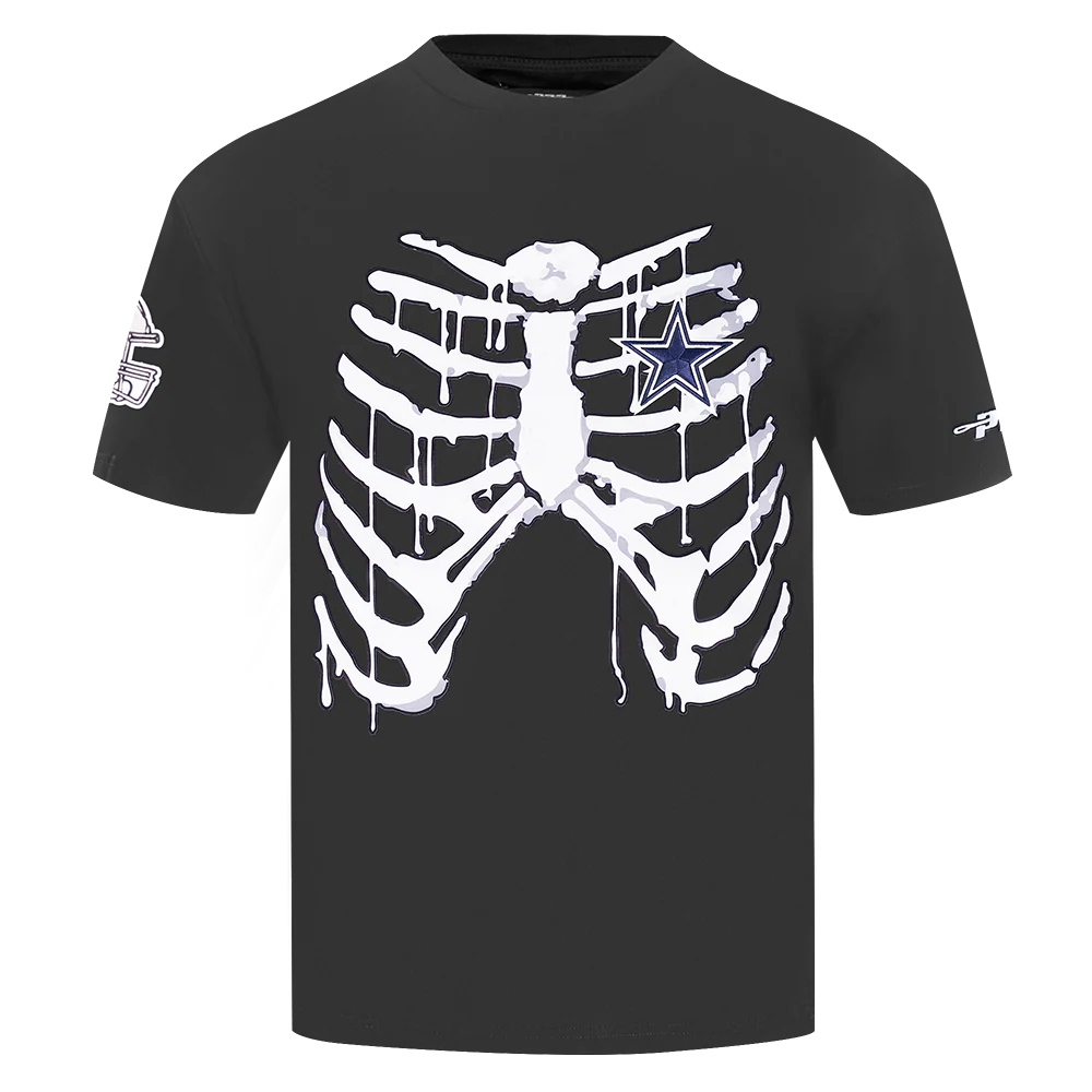 NFL DALLAS COWBOYS RIB CAGE MEN'S COTTON JERSEY DROP SHOULDER TEE (BLACK)