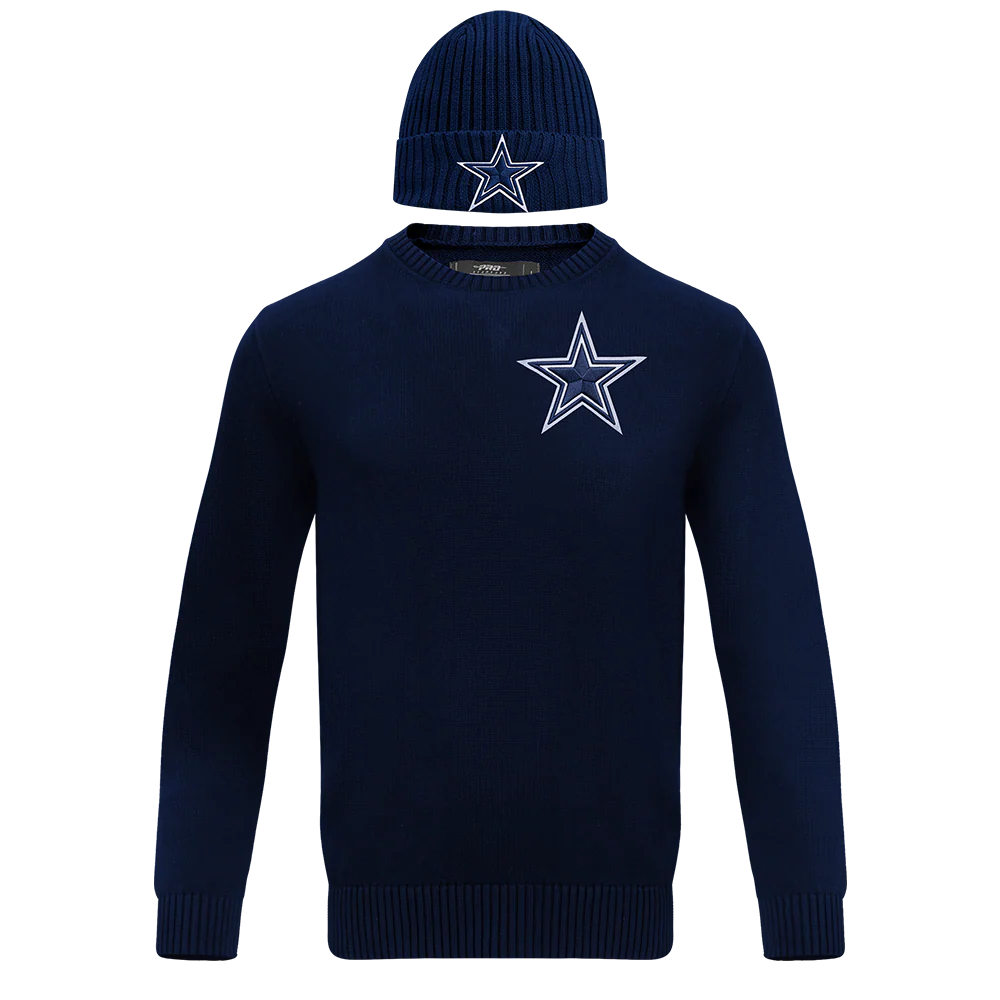 NFL DALLAS COWBOYS KNIT BOX SET SWEATER & BEANIE COMBO (MIDNIGHT NAVY)