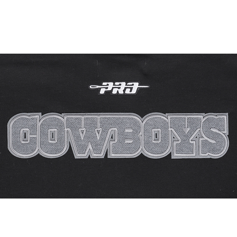 NFL DALLAS COWBOYS REVERSE FRENCH TERRY MEN'S DROP SHOULDER FLEECE PULLOVER HOODIE (BLACK) - Image 9