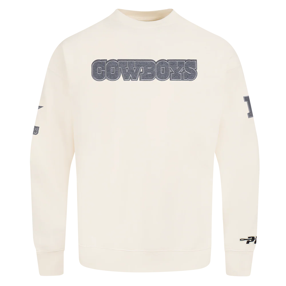 NFL DALLAS COWBOYS REVERSE FRENCH TERRY MEN'S DROP SHOULDER FLEECE CREWNECK (EGGSHELL)