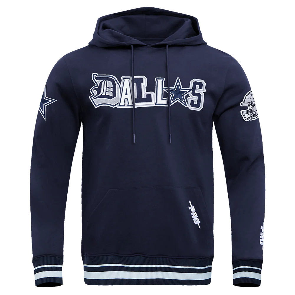 NFL DALLAS COWBOYS CITY RANSOM MEN'S RIB FLEECE PULLOVER HOODIE (MIDNIGHT NAVY)