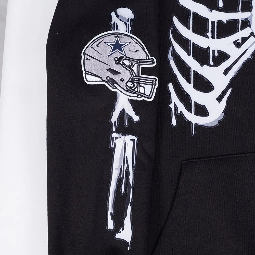 NFL DALLAS COWBOYS RIB CAGE MEN'S DROP SHOULDER FLEECE PULLOVER HOODIE (BLACK) - Image 7