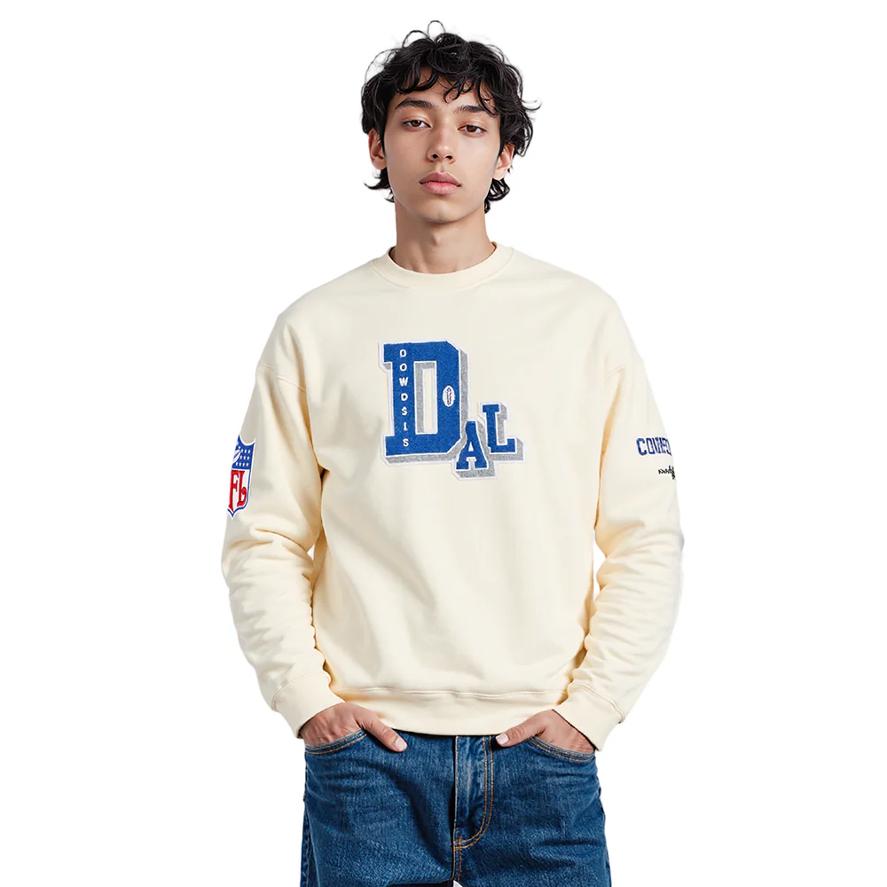 NFL DALLAS COWBOYS BEST OF MEN'S DROP SHOULDER FLC CREWNECK (EGGSHELL)