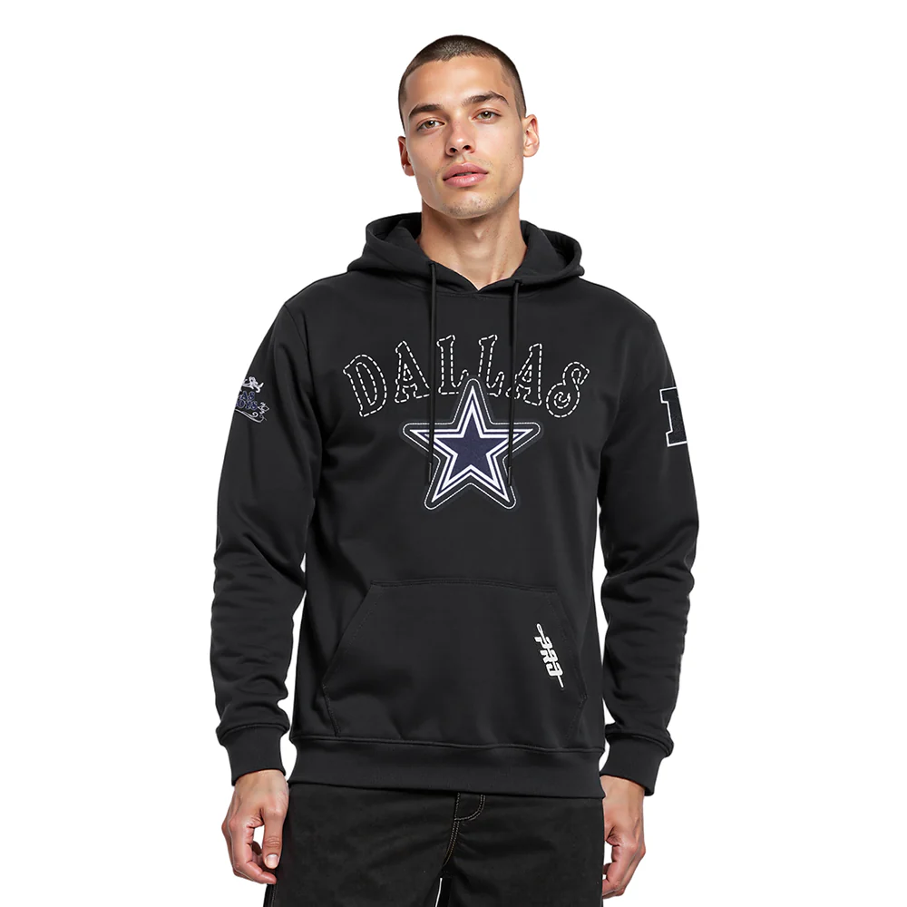 NFL DALLAS COWBOYS REBEL ATHLETICS MEN'S FLC PO HOODIE (BLACK) - Image 9