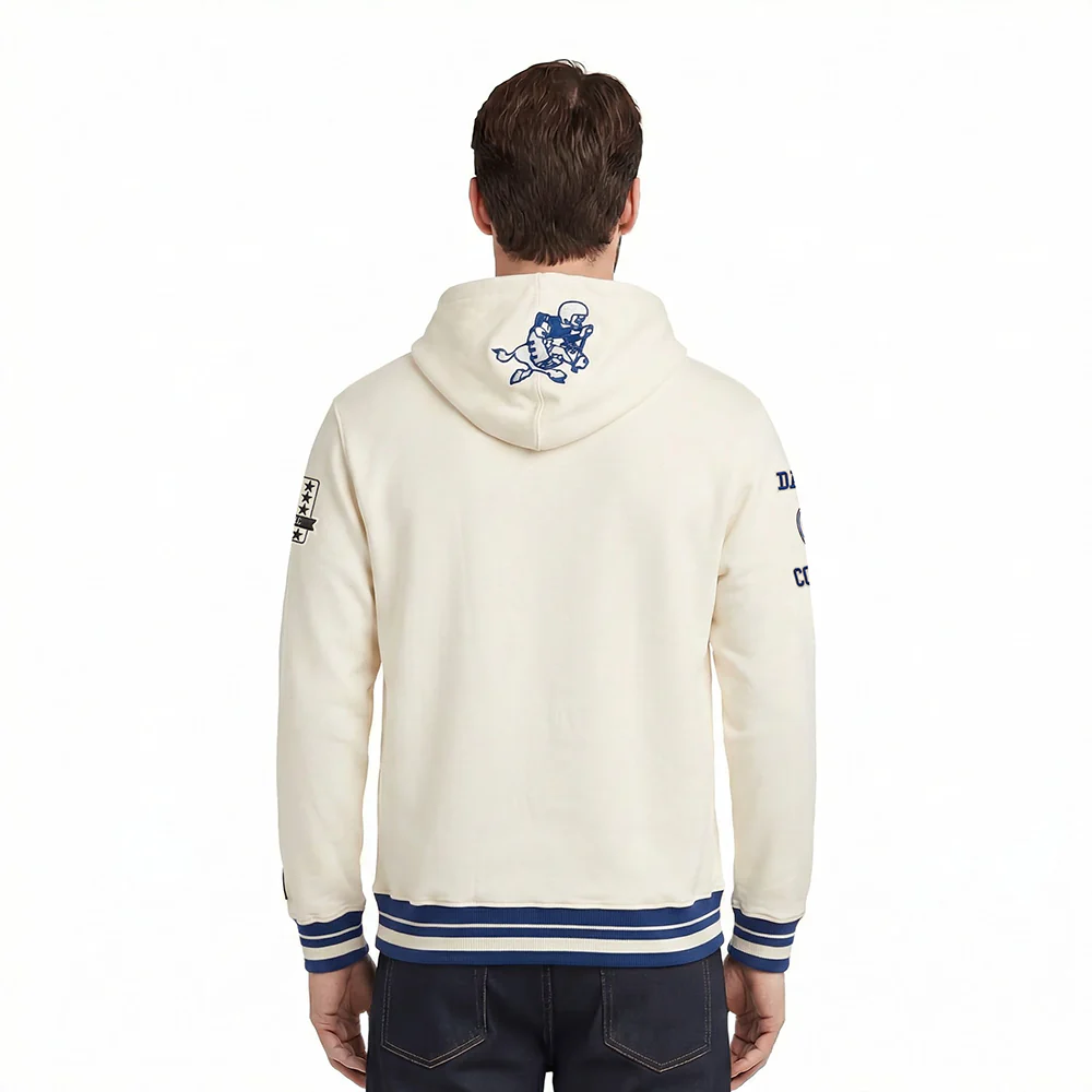 NFL DALLAS COWBOYS RETRO CLASSIC MEN'S PULLOVER HOODIE (EGGSHELL/DODGER BLUE) - Image 2