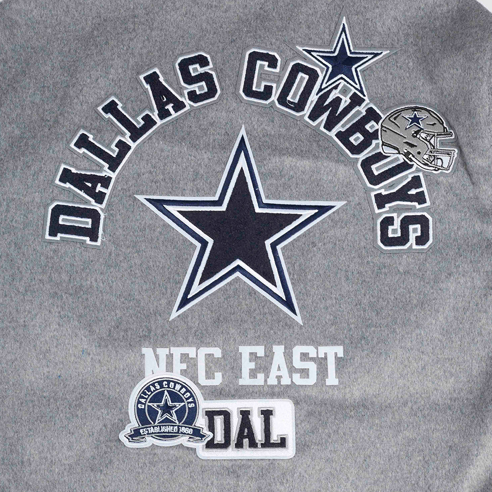 NFL DALLAS COWBOYS AREA CODE MEN'S RIB WOOL VARSITY JACKET (HEATHER GREY/WHITE/MIDNIGHT NAVY) - Image 5