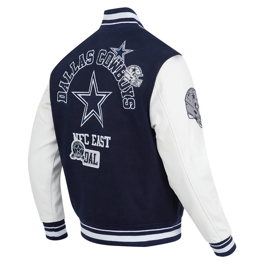 NFL DALLAS COWBOYS AREA CODE MEN'S RIB WOOL VARSITY JACKET (MIDNIGHT NAVY/WHITE) - Image 4