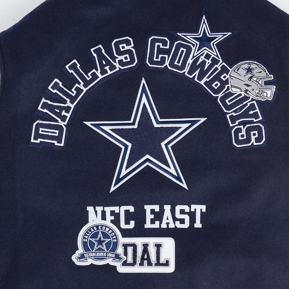 NFL DALLAS COWBOYS AREA CODE MEN'S RIB WOOL VARSITY JACKET (MIDNIGHT NAVY/WHITE) - Image 9