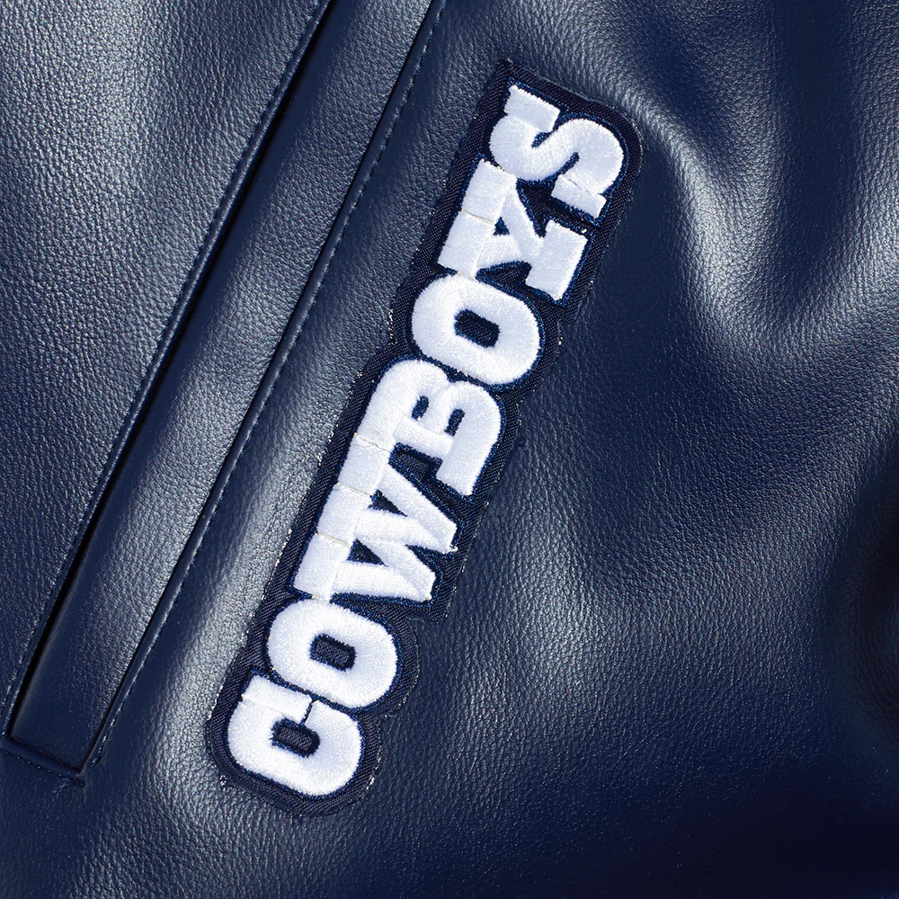 NFL DALLAS COWBOYS CITY SIGNATURE MEN'S LEATHER VARSITY JACKET (MIDNIGHT NAVY/WHITE) - Image 5