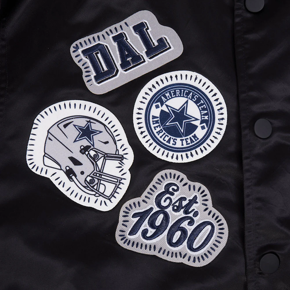 NFL DALLAS COWBOYS DIY PICK STITCH MEN'S RIB SATIN JACKET (BLACK) - Image 11