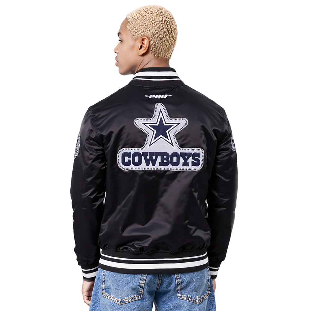 NFL DALLAS COWBOYS DIY PICK STITCH MEN'S RIB SATIN JACKET (BLACK) - Image 2