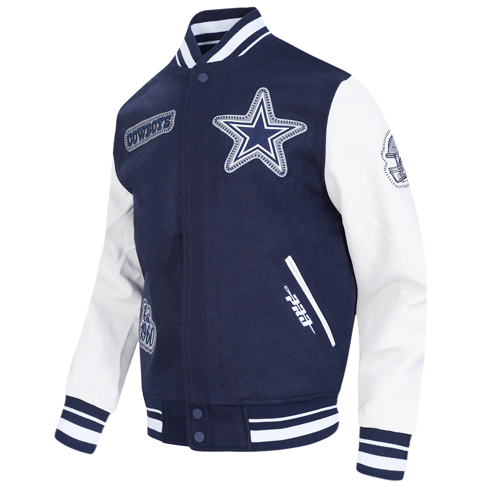 NFL DALLAS COWBOYS DIY PICK STITCH MEN'S RIB WOOL VARSITY JACKET (MIDNIGHT NAVY/WHITE) - Image 2