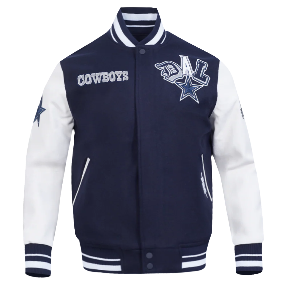 NFL DALLAS COWBOYS CITY RANSOM MEN'S RIB WOOL VARSITY JACKET (MIDNIGHT NAVY/WHITE)