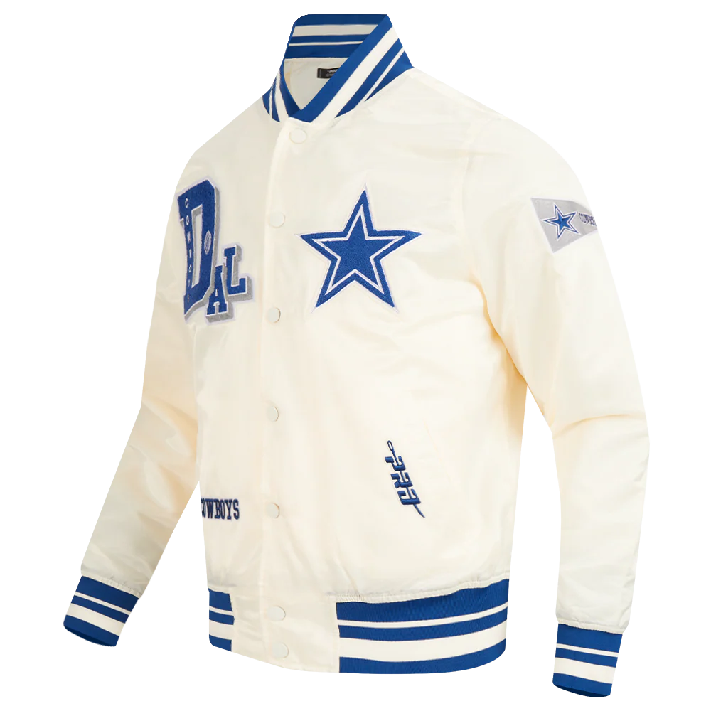 NFL DALLAS COWBOYS BEST OF MEN'S RIB SATIN JACKET (EGGSHELL/DODGER BLUE) - Image 5