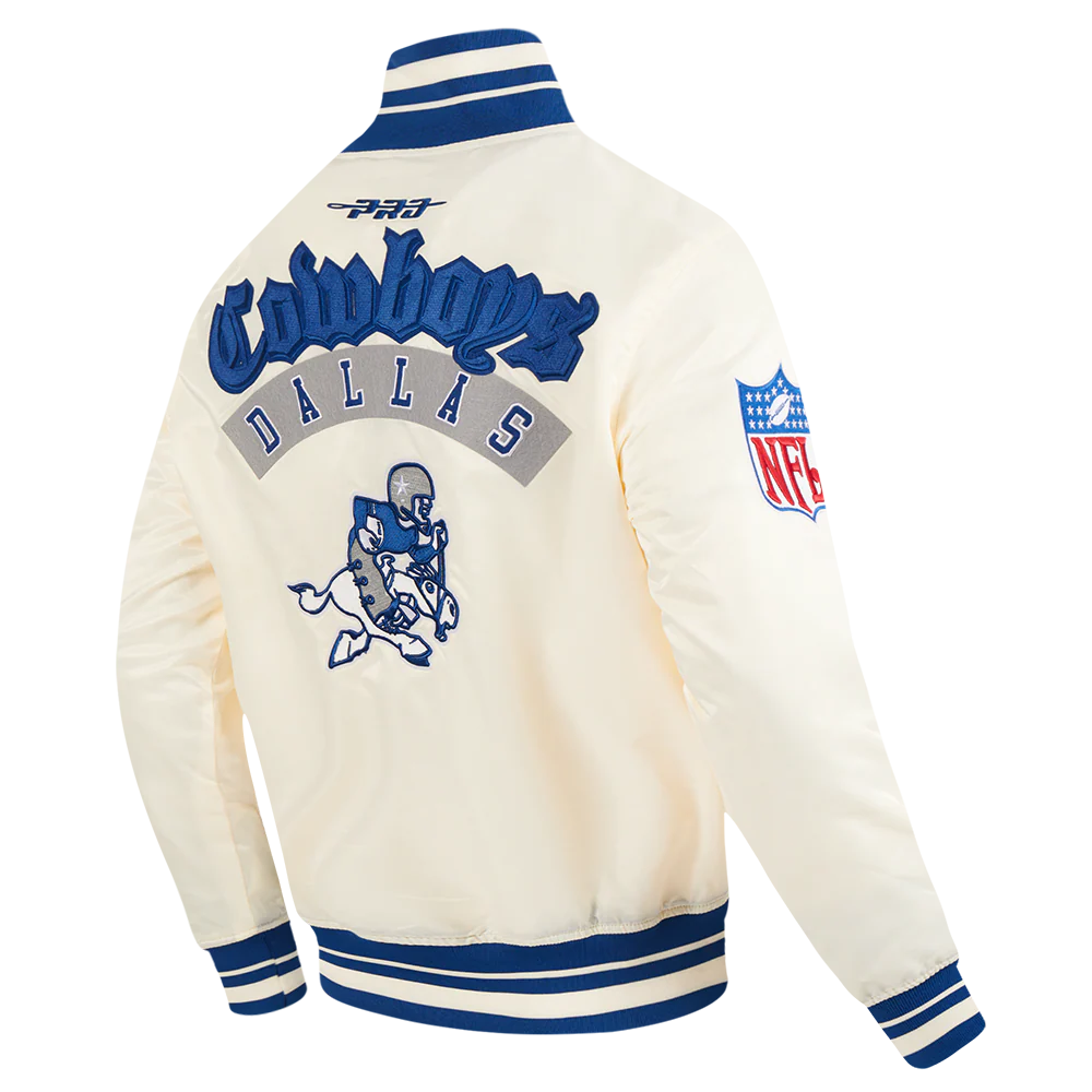 NFL DALLAS COWBOYS BEST OF MEN'S RIB SATIN JACKET (EGGSHELL/DODGER BLUE) - Image 6