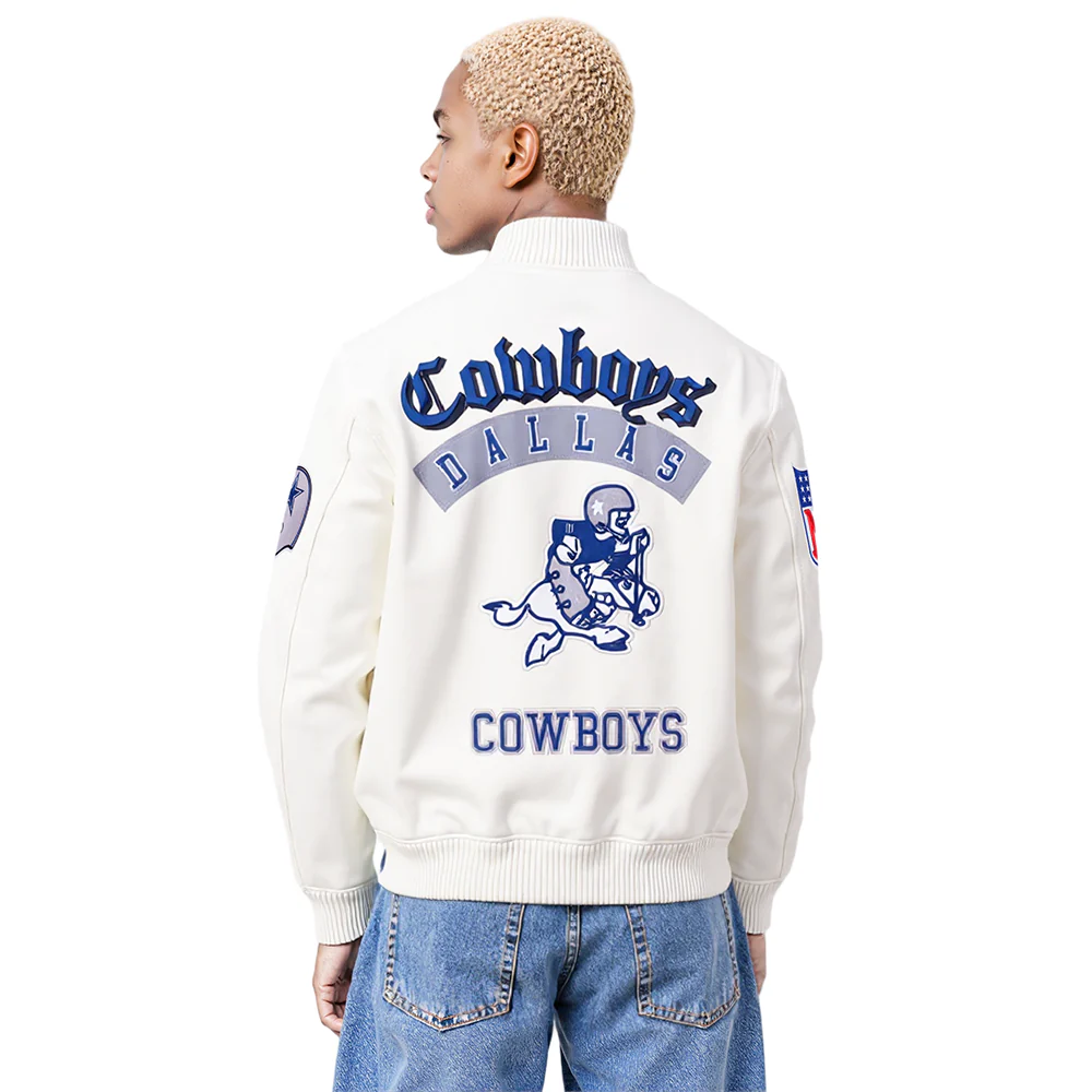 NFL DALLAS COWBOYS BEST OF MEN'S LEATHER VARSITY JACKET (EGGSHELL) - Image 2
