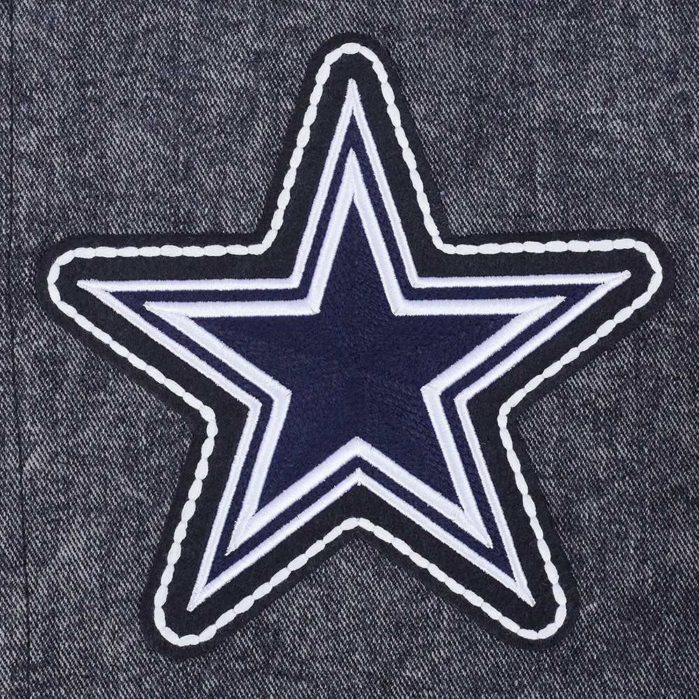 NFL DALLAS COWBOYS REBEL ATHLETICS MEN'S DENIM VARSITY JACKET (WASHED BLACK/EGGSHELL) - Image 15