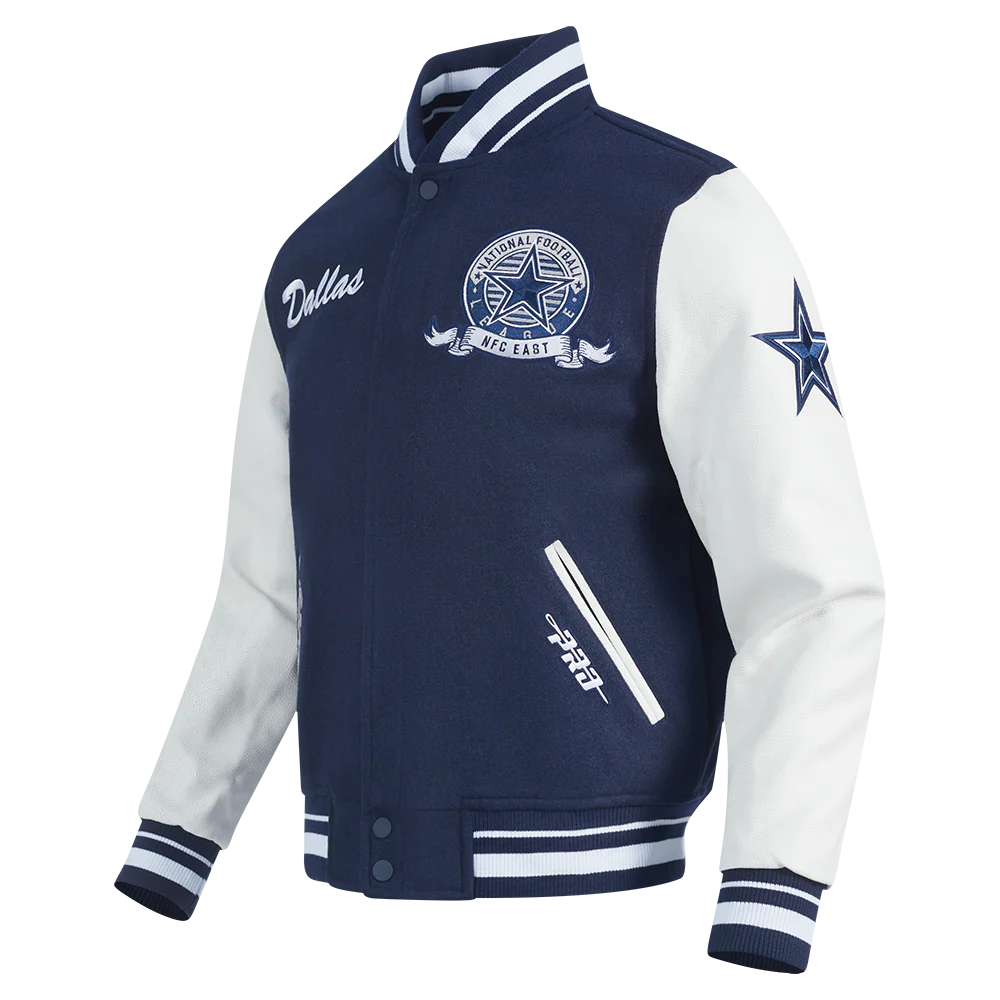 NFL DALLAS COWBOYS TEAM BADGE MEN'S RIB WOOL VARSITY JACKET (MIDNIGHT NAVY/WHITE) - Image 6