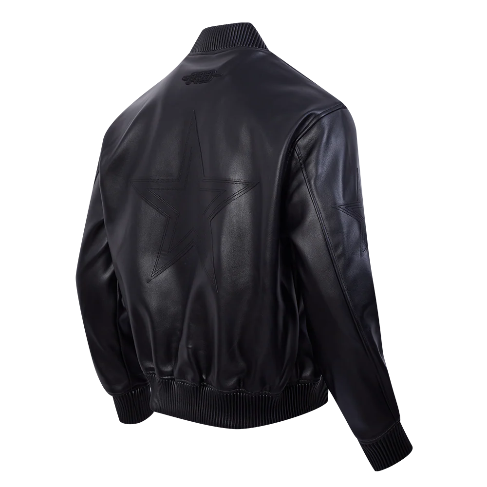 NFL DALLAS COWBOYS WASHED VANGUARD MEN'S LEATHER VARSITY JACKET (JET BLACK) - Image 6