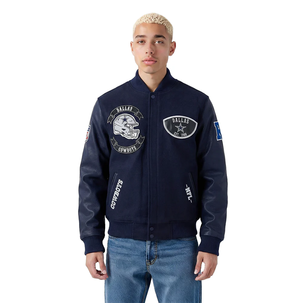 NFL DALLAS COWBOYS BORN FOR SPORT MEN'S WOOL VARSITY JACKET (MIDNIGHT NAVY)