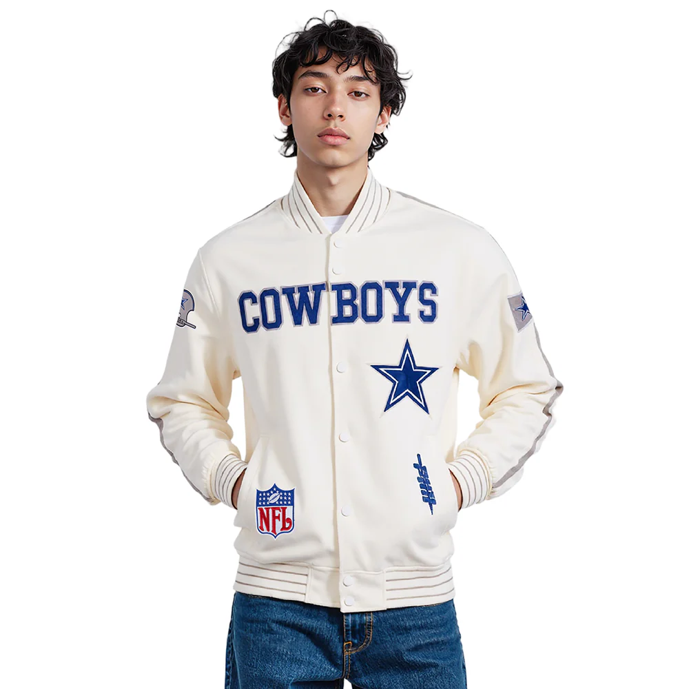 NFL DALLAS COWBOYS PRO GAME DAY MEN'S RETRO JACKET (EGGSHELL/TAUPE/EGGSHELL) - Image 2