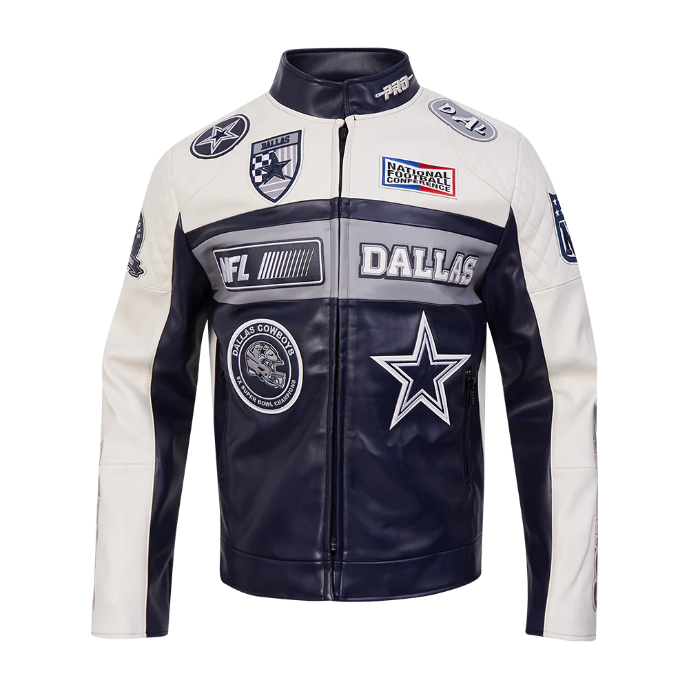 NFL DALLAS COWBOYS MEN'S MOTO JACKET (EGGSHELL/ MIDNIGHT NAVY) - Image 3