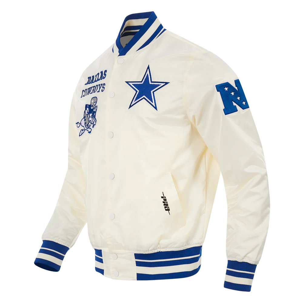 NFL DALLAS COWBOYS RETRO CLASSIC MEN'S RIB SATIN JACKET (EGGSHELL/DODGER BLUE) - Image 11