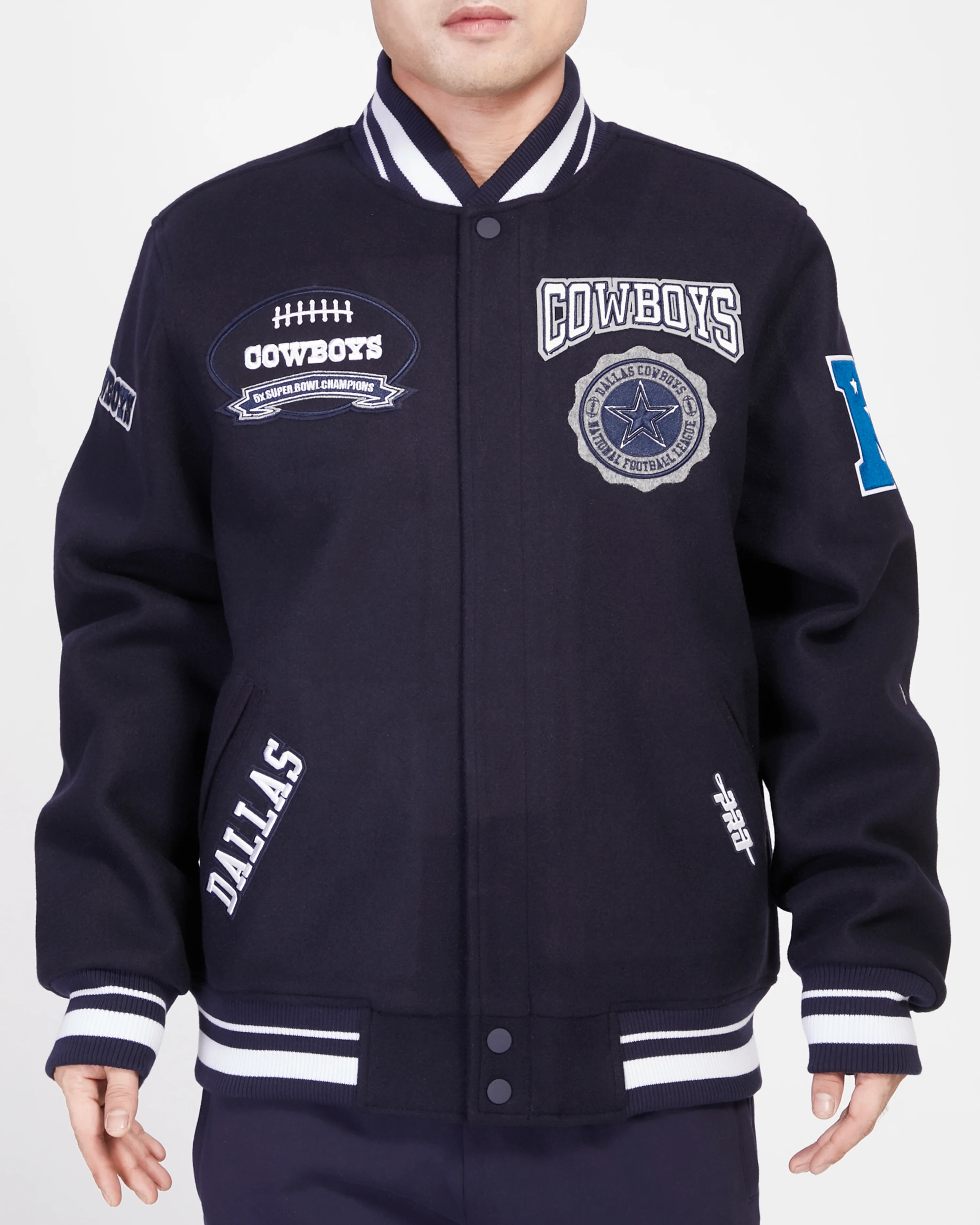NFL DALLAS COWBOYS CREST EMBLEM RIB WOOL VARSITY JACKET (MIDNIGHT NAVY)