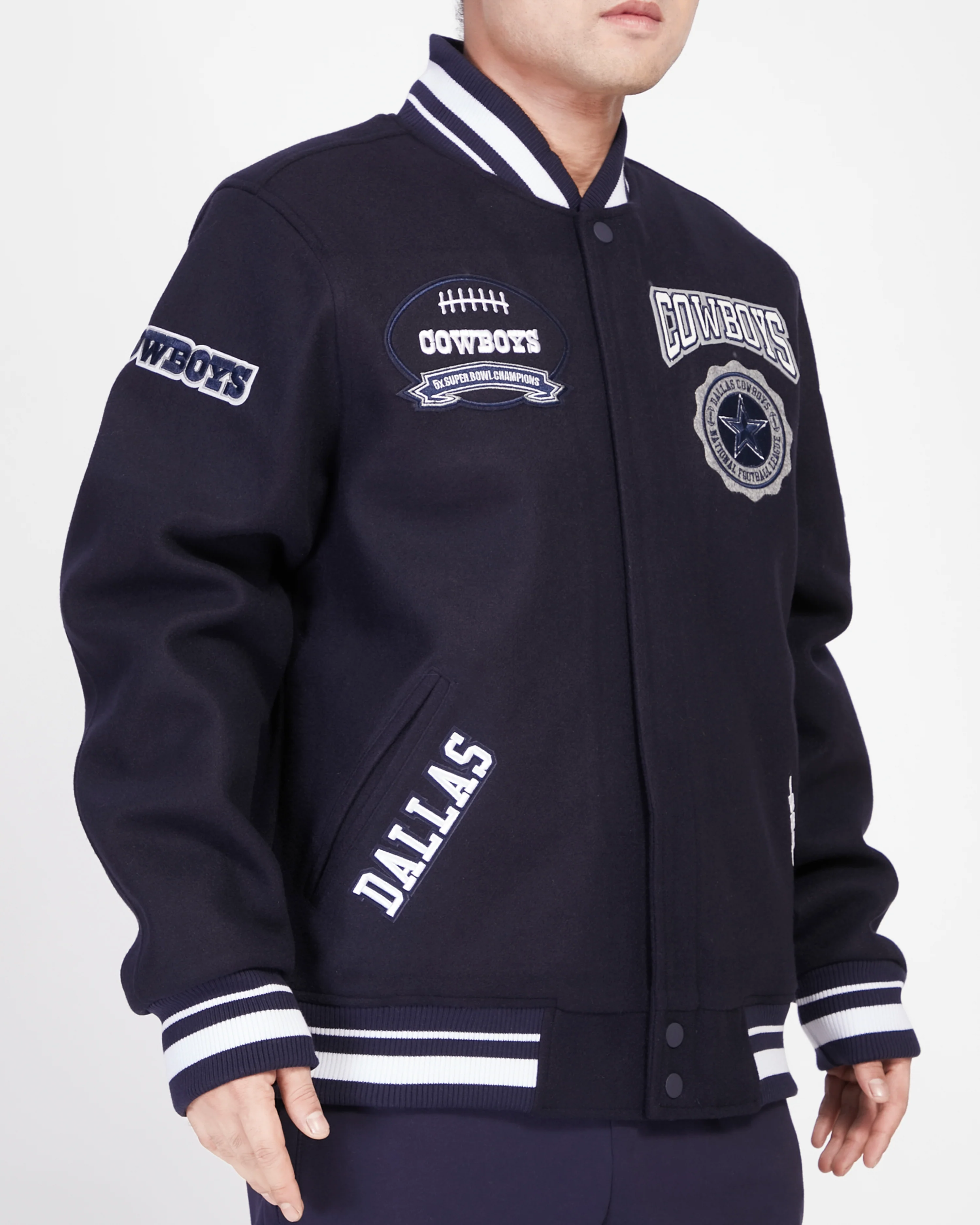 NFL DALLAS COWBOYS CREST EMBLEM RIB WOOL VARSITY JACKET (MIDNIGHT NAVY) - Image 3