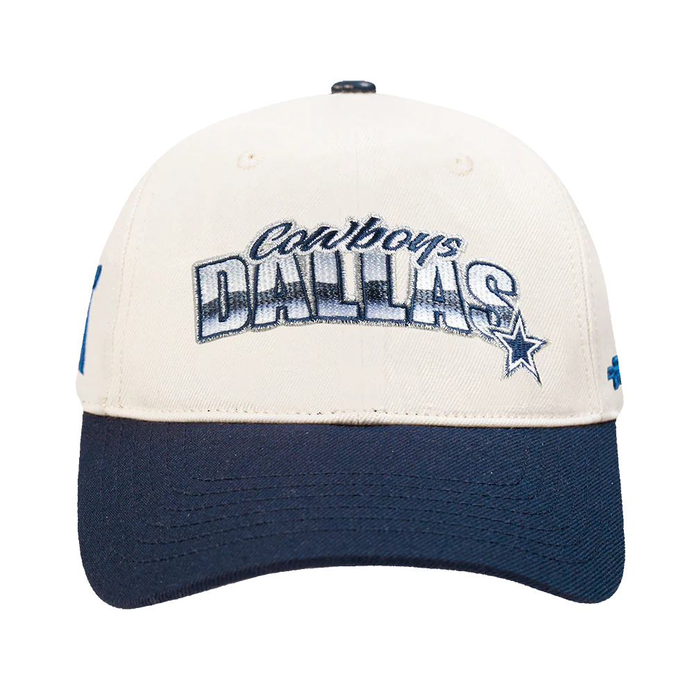 NFL DALLAS COWBOYS CHROME LEATHER STRAPBACK HAT DAD HAT (EGGSHELL/ MIDNIGHT NAVY)
