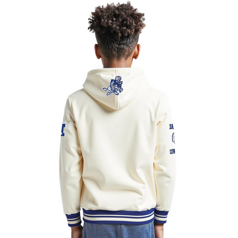 NFL DALLAS COWBOYS RETRO CLASSICS BIG BOY'S RIB FLEECE PO HOODIE (EGGSHELL/DODGER BLUE) - Image 2