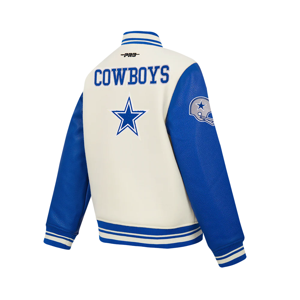 NFL DALLAS COWBOYS RETRO CLASSIC BIG BOYS RIB WOOL VARSITY JACKET (EGGSHELL/DODGER BLUE) - Image 4