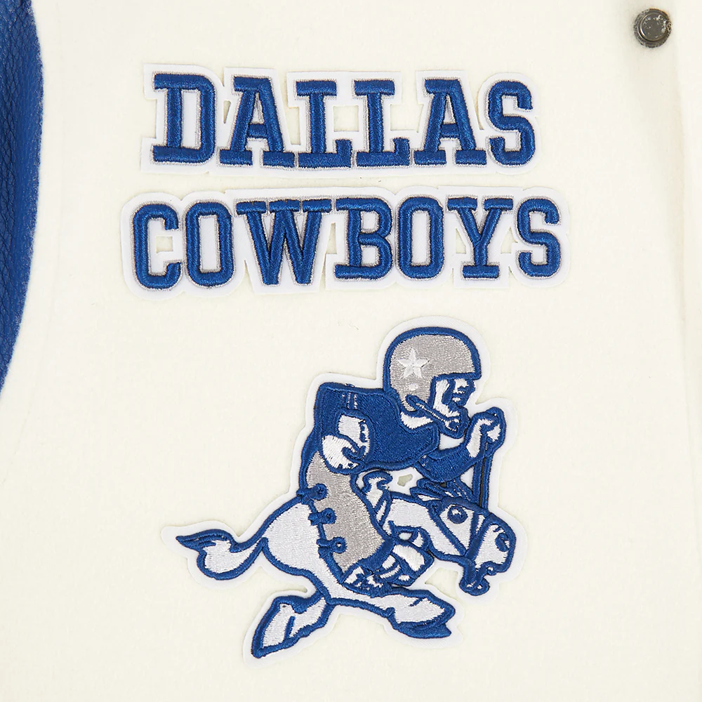 NFL DALLAS COWBOYS RETRO CLASSICS BIG BOY'S RIB WOOL VARSITY JACKET (EGGSHELL/DODGER BLUE) - Image 6