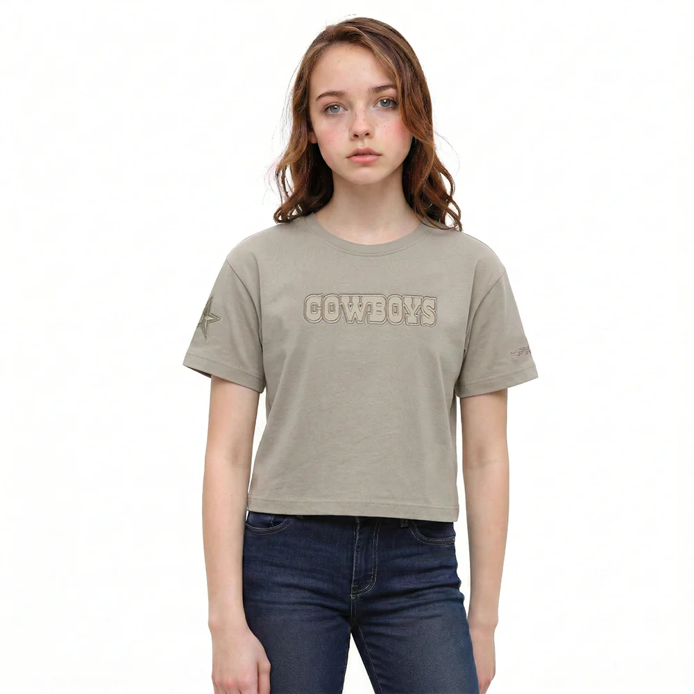 NFL DALLAS COWBOYS NEUTRAL BIG GIRLS SHORT SLEEVE BOXY TEE (TAUPE)