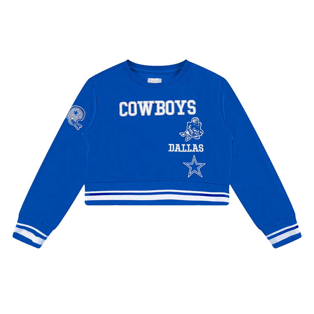 NFL DALLAS COWBOYS RETRO CLASSIC BIG GIRLS RIB FLEECE CREWNECK (DODGER BLUE) - Image 3