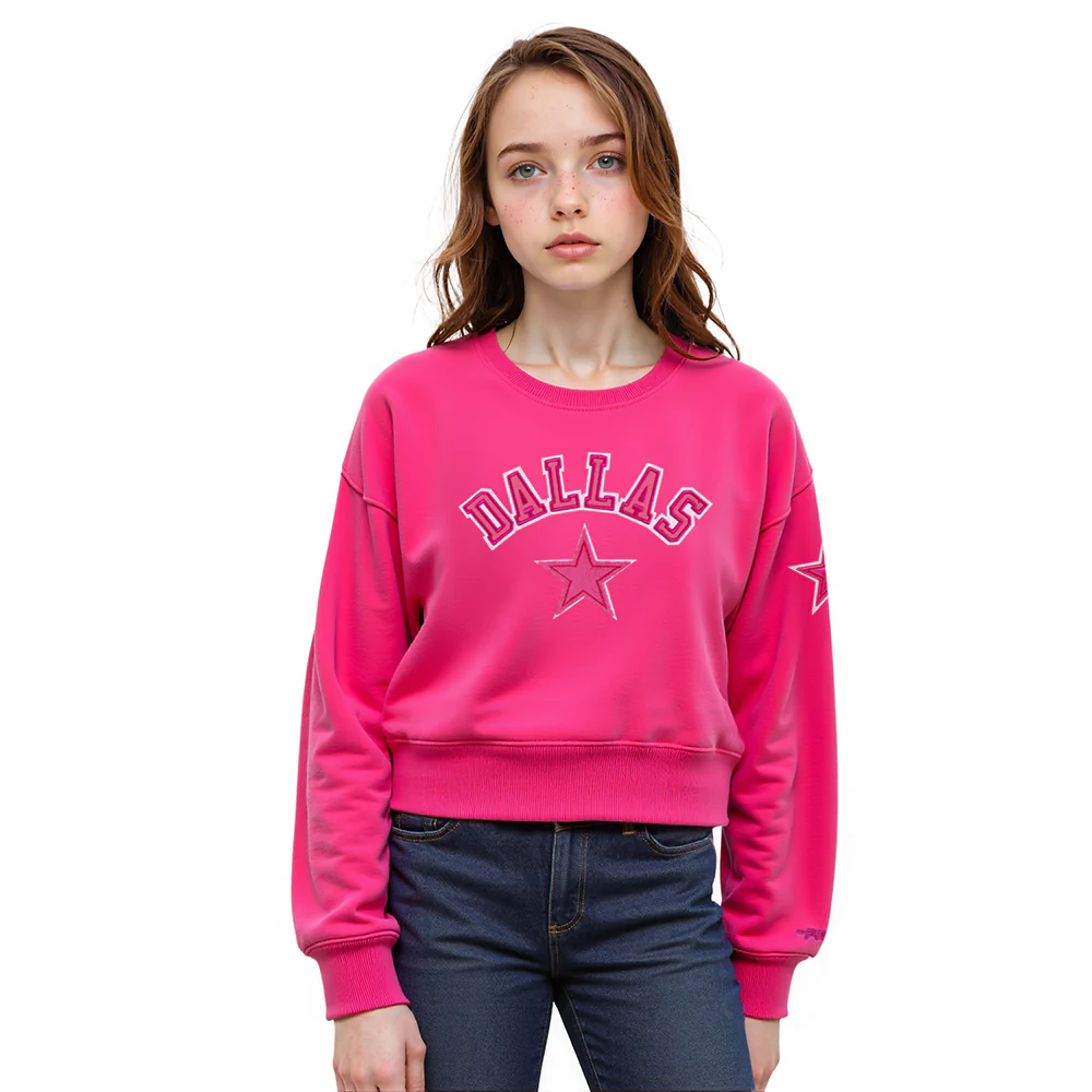 NFL DALLAS COWBOYS TRIPLE PINK BIG GIRLS FLEECE CREWNECK (BEETROOT PURPLE)